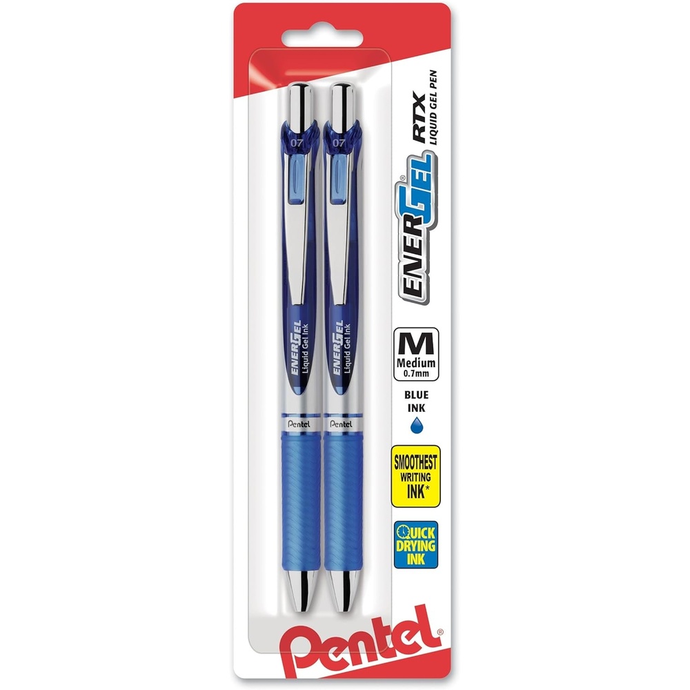 image:imagePentel EnerGel RTX Retractable Liquid Gel Pen 07mm Medium Line Metal Tip Green Ink Pack of 2 BL77BP2DBlue