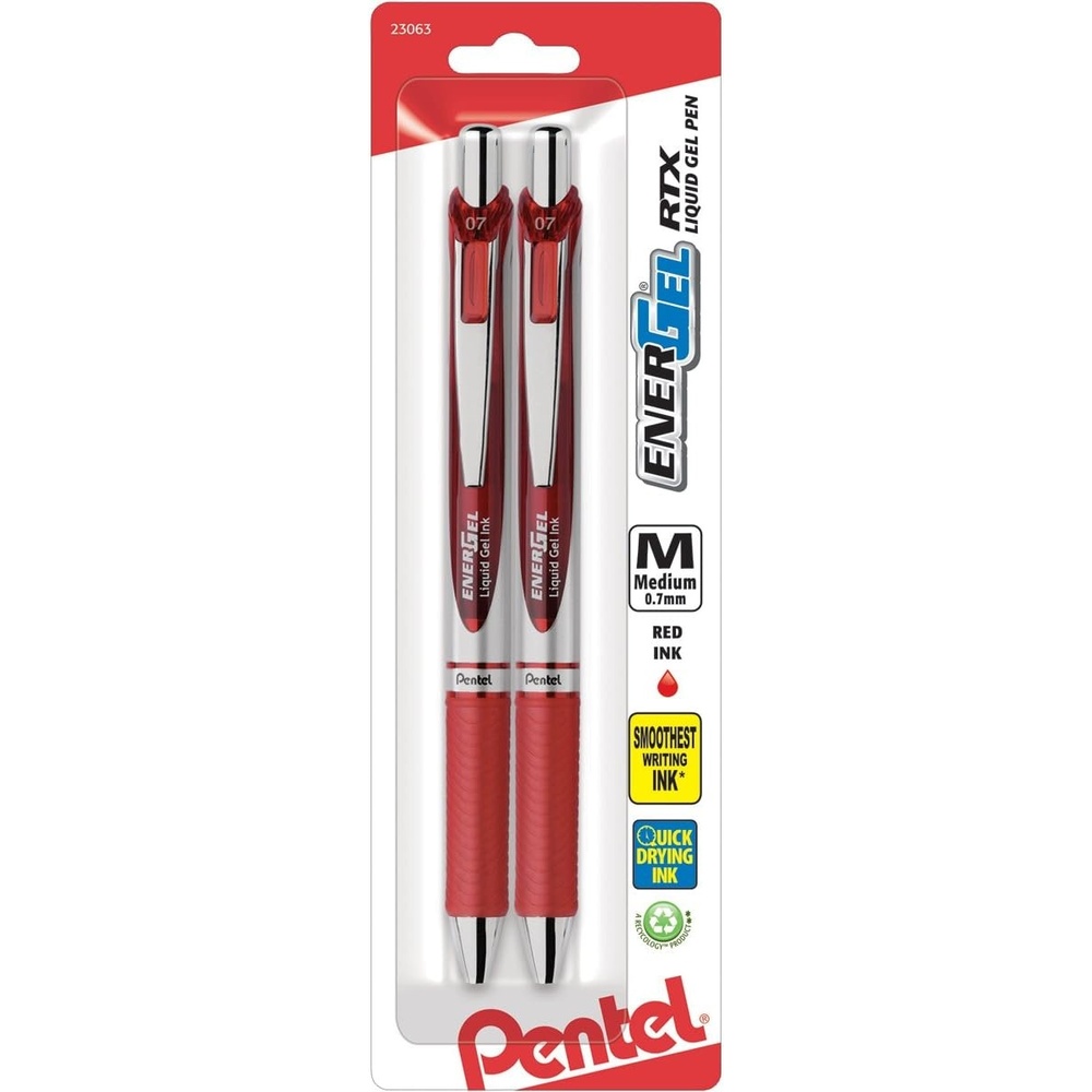 image:imagePentel EnerGel RTX Retractable Liquid Gel Pen 07mm Medium Line Metal Tip Green Ink Pack of 2 BL77BP2DRed