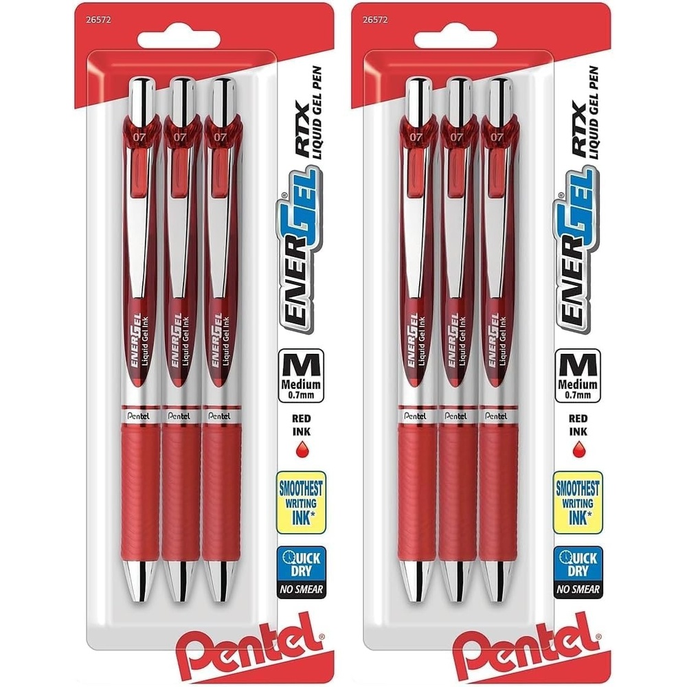 image:imagePentel EnerGel RTX Retractable Liquid Gel Pen 07mm Medium Line Metal Tip Red Ink Pack of 3 BL77BP3B3 count Pack of 2