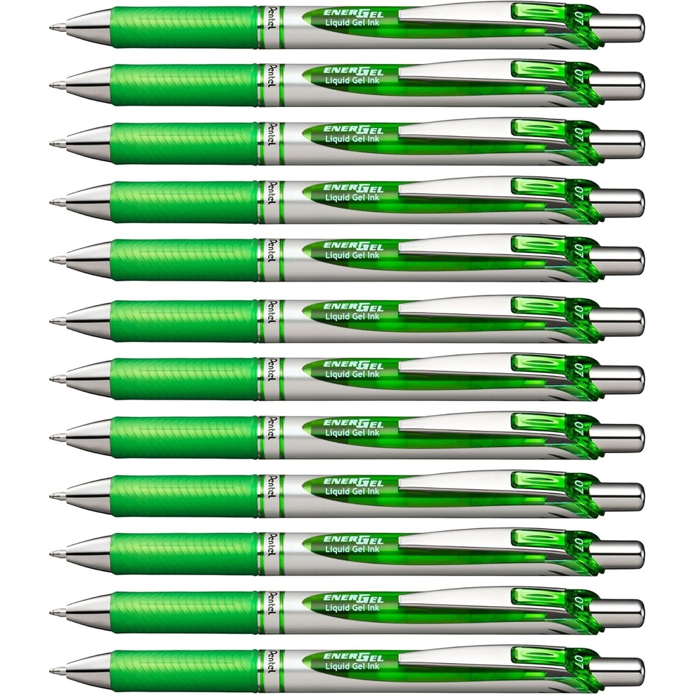 image:imagePentel EnerGel RTX Retractable Liquid Gel Pen 07mm Metal Tip Medium Line Lime Green Ink Box of 12 BL77K