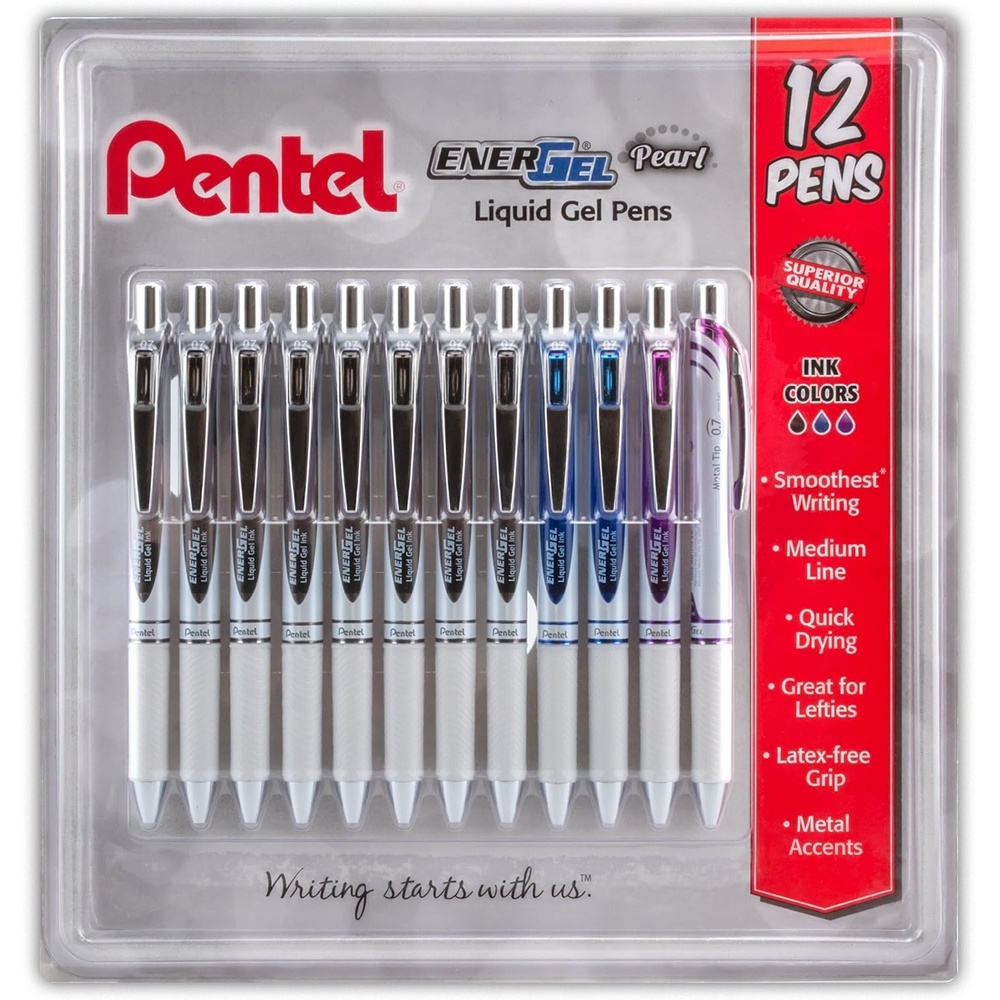 image:imagePentel EnerGel RTX Retractable Metal Tip Pen 07mm 9 Black Ink 3 Blue Ink with 2 Refills BL77O14CBlackBlueViolet