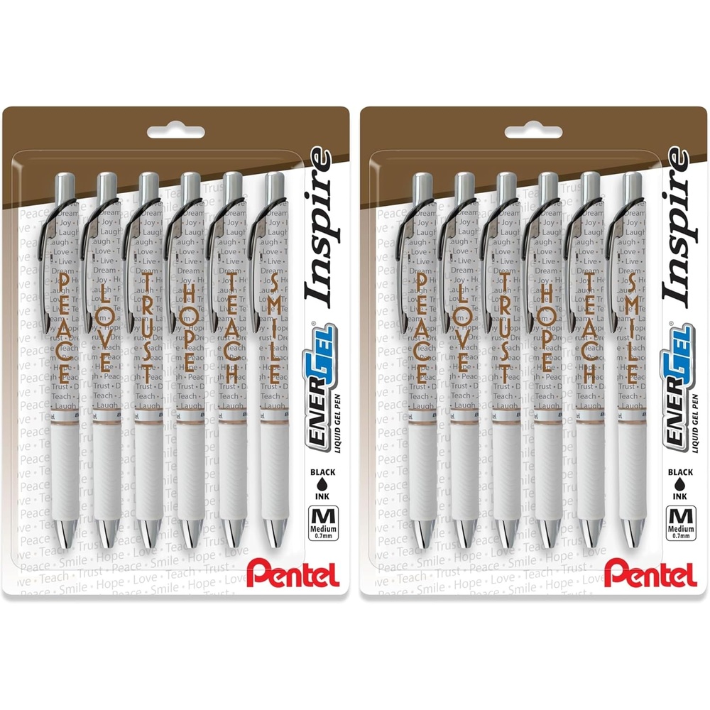 image:imagePentel EnerGel Retractable Liquid Gel Pen Inspire Collection 07mm Metal Tip Medium Line Black Ink Pack of 6 Pens BL77INSPBP6M6 Count Pack of 2