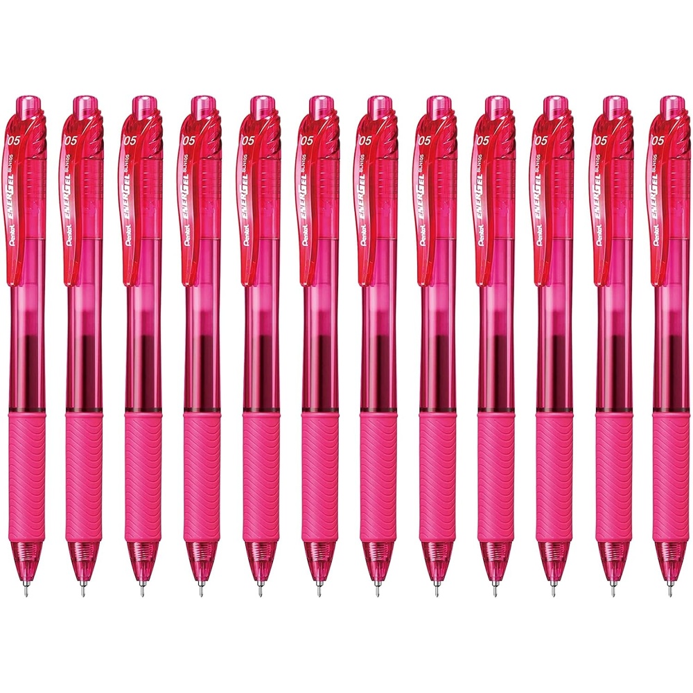 image:imagePentel EnerGelX Retractable Liquid Gel Pen 05mm Needle Tip Fine Line Pink Ink Box of 12 BLN105P
