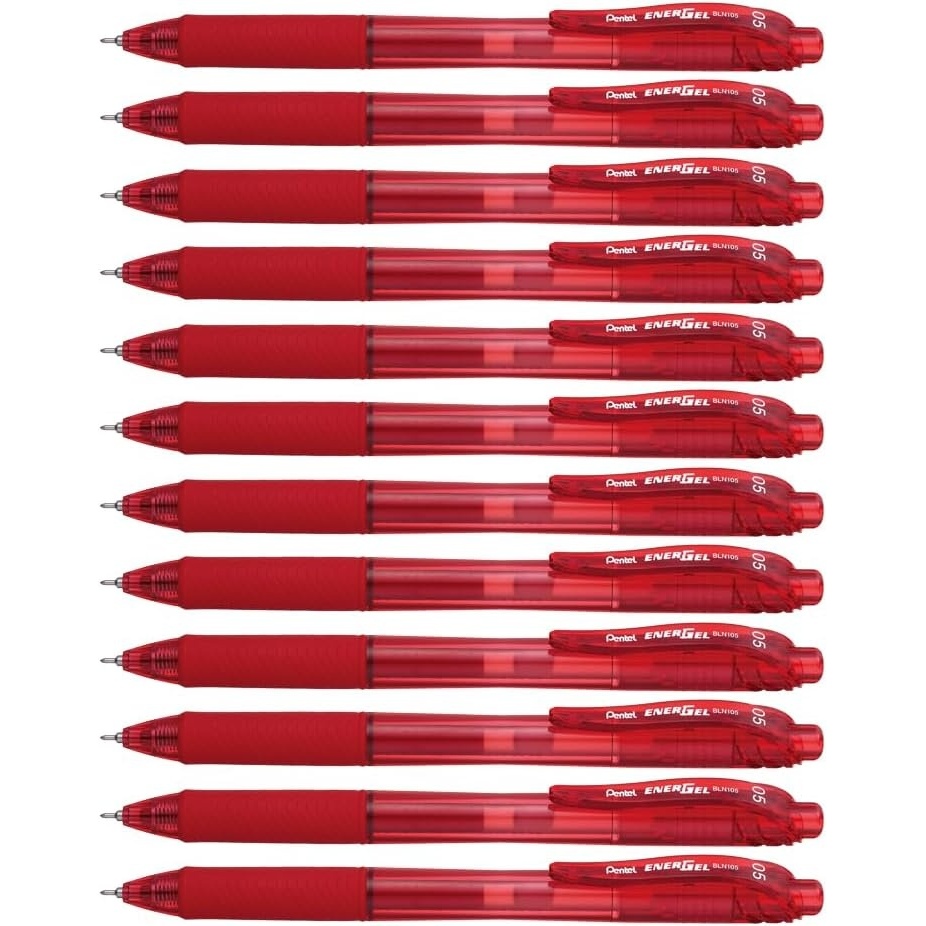 image:imagePentel EnerGelX Retractable Liquid Gel Pen 05mm Needle Tip Red Ink Box of 12 BLN105B