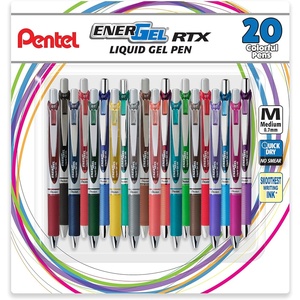 image:imagePentel EnerGel RTX Retractable Liquid Gel Pen 07mm Medium Line Metal Tip Assorted Ink Colors 20 Pack BL77BP20M20 Count Pack of 1