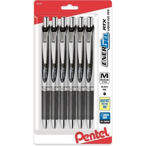 image:imagePentel EnerGel RTX Retractable Liquid Gel Pen 07mm Medium Line Metal Tip Black Ink Pack of 6 BL77BP6ABlack