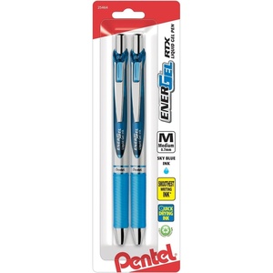 image:imagePentel EnerGel RTX Retractable Liquid Gel Pen 07mm Medium Line Metal Tip Green Ink Pack of 2 BL77BP2DSky Blue