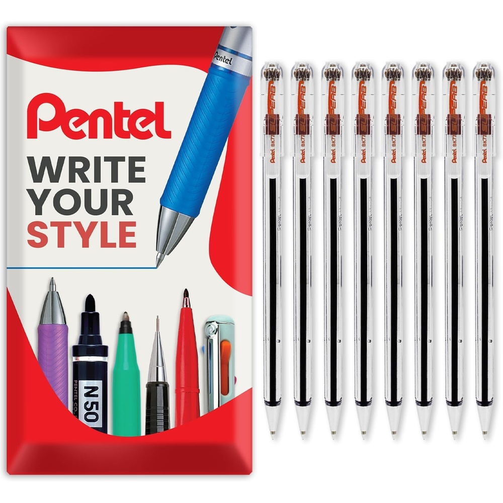 image:imagePentel Superb Ballpoint Pen Ball Point Pens 07mm Nib Tip 025mm Line Width Fine Line Refillable Ink BK77 Red Ink Pack of 8 in Envelope Gift Packaging8