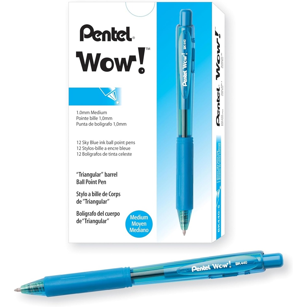 image:imagePentel Wow Retractable Ballpoint Pen 10mm Medium Line Sky Blue Ink Box of 12 BK440S