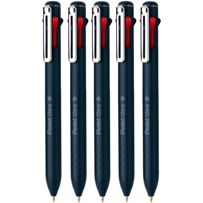image:imagePentel iZee 4 in 1 Ball Point Pen Honeycomb Grip For Better Control amp StressFree Writing Metal Clip For Professional Look Pack of 5 07MM Dark Blue Body07MM Dark Blue Body