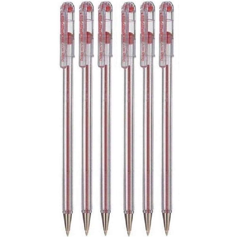 image:imagePentel Red Superb Ballpoint Pen Ball Point Pens 07mm Nib Tip 025mm Line Width Fine Line Refillable Ink BK77 Pack of 6