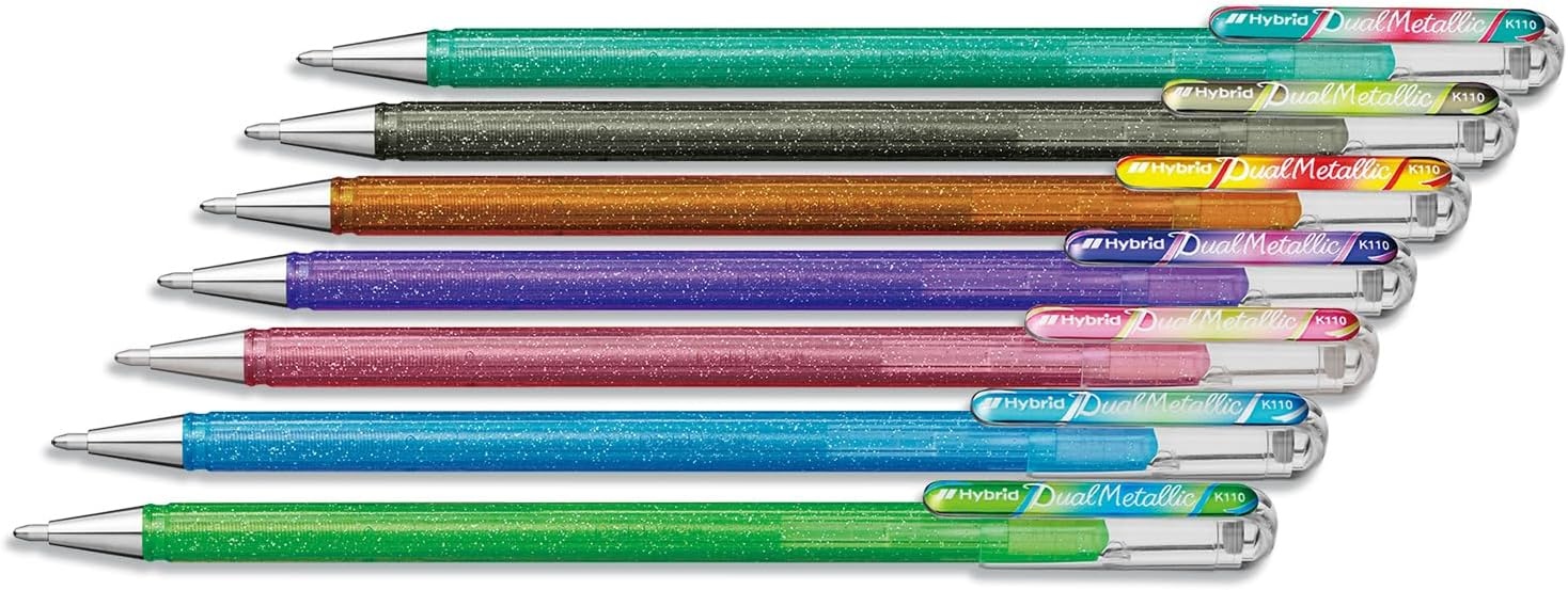 image:imagePentel Hybrid Dual Metallic Gel Ink Rollerball Pens Pastel Metallic K110 Light Purple Red amp Metallic Blue Pack of 12Violet clair Rouge Bleu mtallique